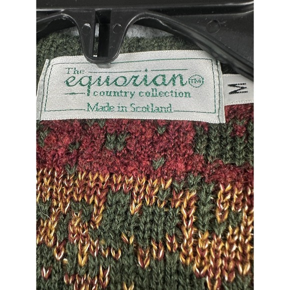 Equorian Sweater Vest Womens Medium Green Floral Wool Button Front Scotland - Picture 2 of 8